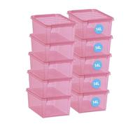 SmartStore - Set di 10 scatole portaoggetti - Conserva la tua casa con stile e praticità - Colore 14 L - Rosa trasparente - Plastic - 40 x 30 x 18 cm - 14 l