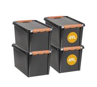 SmartStore Set di 4x 49L scatole portaoggetti resistenti con coperchio, impilabili e impilabili, resistenti agli urti, senza BPA, contenitori in plastica con coperchio, 59 x 39 x 34 cm