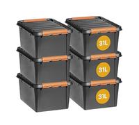 SmartStore Set di 6 contenitori resistenti con coperchio, 32 l, impilabili e resistenti agli urti, contenitori per alimenti senza BPA, scatola portaoggetti in plastica con coperchio, 50 x 39 x 26 cm