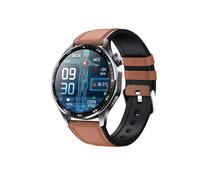 Smartwatch con ECG, cardiofrequenzimetro, misuratore di pressione sanguigna e contapassi Black and Brown Leather strap