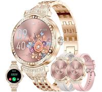 Smartwatch Donna Chiamata Bluetooth e Risposta Vivavoce, 1,32” AMOLED 5ATM Smart Watch con 123 Modalità Sport Cardiofrequenzimetro Sonno Notifiche Messaggi Orologio Fitness per Android iOS (Oro)