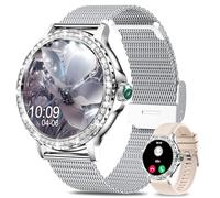 Smartwatch Donna Chiamate BLE5.2, 1,3'' Schermo Orologio Smart Watch Diamante con 2 Cinturini/120+ Sport/SpO2/Sonno/Cardiofrequenzimetro, Impermeabile IP68, Orologi Digitale per Android iOS, Argento