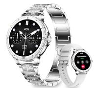 Smartwatch Donna Chiamate Bluetooth, 1.27" Orologio Smart Watch Rotondo con Cinturino di Diamante, Compatibile Android/iOS, IP68 Impermeabile Fitness Trackert con Cardiofrequenzimetro Sonno, Argento