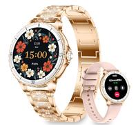 Smartwatch Donna Chiamate Bluetooth, 1.27" Orologio SmartWatch Rotondo con Cinturino di Diamante, Compatibile Android/iOS, IP68 Impermeabile Fitness Trackert con 120+ Sportive, Sonno, SpO2, Oro Rosa