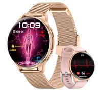 Smartwatch Donna ECG/HRV/BMI, Pressione Sanguigna, 1.32" AMOLED Screen Oro | 24/7 Frequenza Cardiaca, SpO2, Sonno, Fisiologia Feminile, Micro-Check Chiamate, 130+ Sport, Orologio Piccolo, Regalo per Lei