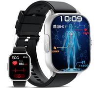 Smartwatch Donna Uomo,2.01"ECG+HRV/Rispondi/Effettua una chiamata Orologio 2025 con meteo Frequenza cardiaca Stress emotivo SPO2 di pressione sanguigna Sonno fitness sportivo Nero (Argento opaco)