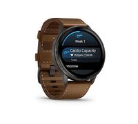 Garmin Venu 4, 45mm, Advanced Health and Fitness GPS Smartwatch, display luminoso e colorato, torcia integrata, 12 giorni di autonomia, ardesia con cinturino in silicone nero/cinturino in pelle