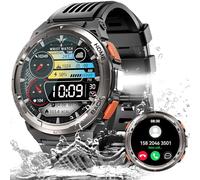 Smartwatch Militare Uomo Impermeabile 3ATM con Torcia LED, 1,45" HD Rugged Smartwatch Orologio con Chiamate, Fitness Tracker con 110+ Modalità Sport Bussola Altitudine Barometro SpO2 per Android iOS