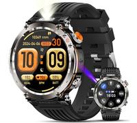 Smartwatch Uomo con Torcia LED/Luce UV/Bussola/600mAh, 1,7''Salute Orologio Militare con Pressione Sanguigna/Sonno/SPO2/Cardiofrequenzimetro,110+Modalità Sportive, IP68, per Android e iOS