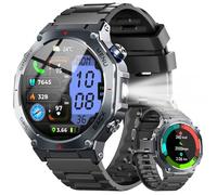 Smartwatch Uomo GPS, 1.43" AMOLED Militari Orologio Smartwatch con Chiamate Bluetooth, 5 ATM Smart Watch con Sonno/Cardiofrequenzimetro/Torcia/Bussola, 160+ Sportive Fitness Tracker per Android iOS