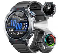 Smartwatch Uomo GPS, 1.43" AMOLED Militari Orologio Smartwatch con Chiamate Bluetooth, 5 ATM Smart Watch con Sonno/Cardiofrequenzimetro/Torcia/Bussola, 160+ Sportive Fitness Tracker per Android iOS