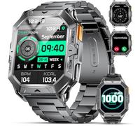 Smartwatch Uomo Militare 1000mAh 50 Giorni Batteria 2.13" AMOLED Schermo Chiamata Contapassi/Bussola/Frequenza Cardiaca/Podometro Impermeabile 10ATM Android iOS Sportive Orologio Smartwatch Uomo