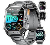 Smartwatch Uomo Militare 1000mAh 50 Giorni Batteria 2.13" AMOLED Schermo Chiamata Impermeabile 10ATM Contapassi/Bussola/Frequenza Cardiaca/Podometro Android iOS Sportive Orologio Smartwatch Uomo