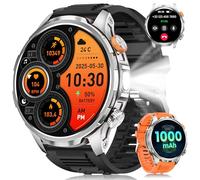 Smartwatch Uomo Militare con 1000mAh/Torcia LED/5ATM, 1,91" AMOLED Smartwatch Fitness con Chiamate, 110+ Modalità Sportive, 24H Cardiofrequenzimetro, SpO2, Sonno Notifiche Messaggi Android iOS Argento