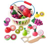 Smartwo Frutta da Tagliare in Legno Con Cesto - Accessori Cucina Giocattolo per Bambini, Verdura e Cibo Finto - Regalo Educativo per 3+ Anni