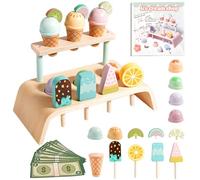 Smartwo Gelatiera Giocattolo per Bambini, Banco Gelati in Legno, Giochi di Cibo Finto, Accessori Cucina Montessori Bambini, Gioco di Ruolo per Bambina 3 4 5 6 Anni, Regalo di Compleanno