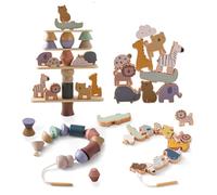 Smartwo Giochi Montessori per Bambini 3 4 Anni, Perline Grandi da Infilare Bambini 30PCS, Giochi da Impilare e Infilare, Blocchi Animali in Legno Montessori, Giocattoli Educativi, Regalo Bambo