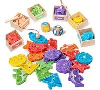 Smartwo Gioco Pesca Pesci Calamita + Giochi di Ordinamento di Forme e Colori, Pesciolini Magnetici per Bambini, Giochi in Legno Bambini Montessori, Giocattoli Educativi per 2 3 4 Anni, 46PCS