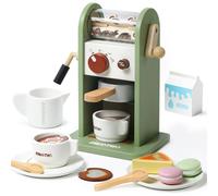 Smartwo Macchina da Caffè in Legno, Caffettiera Giocattolo con Macinacaffè e Suono di Funzionamento, Accessori Cucina in Legno, Cucina Giocattolo per Bambini, Regalo per Ragazzi Ragazze 3 4 5 6 Anni