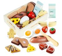 Smartwo Montessori Cibo Giocattolo per Bambini da Colazione, Pane e Frutta Legno da Tagliare Montessori, Alimenti Finto, Giochi da Cucina in Legno, Accessori Cucina Bambini 3-6 Anni