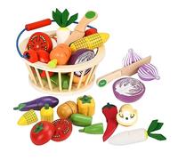 Smartwo Montessori Cibo Giocattolo per Cucina Bambini, Verdura in Legno con Magnete da Tagliare, Alimenti Finto con Cesto, Gioco Frutta e Verdura, Accessori Cucina Bambini, Regalo 2 3 4 Anni
