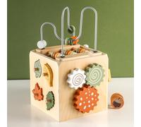 Smartwo Montessori - Cubo per motore in legno, 6 in 1 Activity Cube 6 in 1 con fiocco per motorie, giocattolo in legno, giocattolo per motorie, regalo per bambini