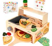 Smartwo Pizzeria in Legno con Forno, Pizza di Legno da Tagliare per Bambini, Giochi Cucina Montessori 2 3 4 5 6 Anni, Cibo Giocattolo, Accessori Cucinetta Bambini, Regalo Bimbi