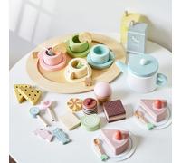 Smartwo Set da tè in Legno Bambini 34PCS, Set da tè e Dolci per Una Festa di Ragazze, Accessori da Cucina Giocattolo per Bambini, Giochi in Legno, Tea Party Bambina, Regalo Bambina 2 3 4 5 Anni