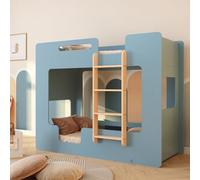 smartwood Letto a Castello 100x200 cm con Sponde, Legno, Blu, MIMI B | Letto a castello 2 bambini, rete inf. 230 kg, sup. 130 kg, compensato pino certificato FSC, bordi arrotondati, dai 3 anni