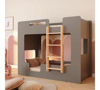 smartwood Letto a Castello 90x190 cm con Sponde, Legno, Grigio, MIMI B | Letto a castello 2 bambini, rete inf. 230 kg, sup. 130 kg, compensato pino certificato FSC, bordi arrotondati, dai 3 anni