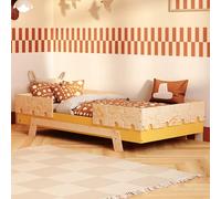 smartwood Letto Bambini 100x200 cm con Rete, Legno, Giallo, PUZZLE BR2