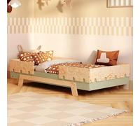 smartwood Letto Bambini 100x200 cm con Rete, Legno, Verde, PUZZLE BR2