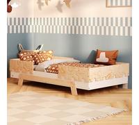 smartwood Letto Bambini 80x160 cm con Rete, Legno, Bianco, PUZZLE BR2