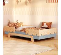 smartwood Letto Bambini 90x190 cm con Rete, Legno, Blu, PUZZLE BR2