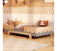 smartwood Letto Bambini 90x200 cm con Rete, Legno, Grigio, PUZZLE BR2