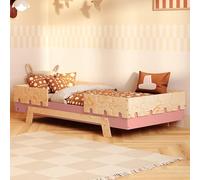 smartwood Letto Bambini 90x200 cm con Rete, Legno, Rosa, PUZZLE BR2
