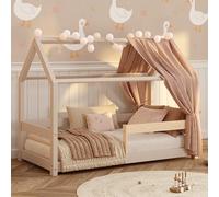 smartwood Letto Casetta 90x190 in Legno Massello - Letto Montessori Bambini in Cachemire con Sponda & Rete fino a 230 kg - Design Scandinavo - Per Bambini e Bambine - Facile da Montare - MILO