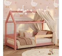 smartwood Letto Casetta 90x200 in Legno Massello - Letto Montessori Bambini in Rosa con Sponda & Rete fino a 230 kg - Design Scandinavo - Per Bambini e Bambine - Facile da Montare - MILO