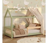 smartwood Letto Casetta 90x200 in Legno Massello - Letto Montessori Bambini in Verde con Sponda & Rete fino a 230 kg - Design Scandinavo - Per Bambini e Bambine - Facile da Montare - MILO