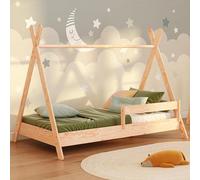 smartwood Letto Casetta Bambini 60x120 - Letto bambini TIPI in Legno di Pino FSC con Sponda Anticaduta e Reta a Doghe Fino a 230 kg - Per Bambino e Bambina - Montaggio Facile