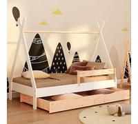 smartwood Letto Casetta Bambini 60x120 - Letto Singolo con Cassetto TIPI D Bianco in Legno di Pino FSC con Sponda Anticaduta e Reta a Doghe Fino a 230 kg - Per Bambino e Bambina - Montaggio Facile