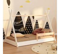 smartwood Letto Casetta Bambini 90x190 - Letto Montessori TIPI F Bianco in Legno di Pino FSC con Sponda Anticaduta e Reta a Doghe Fino a 230 kg - Per Bambino e Bambina - Montaggio Facile