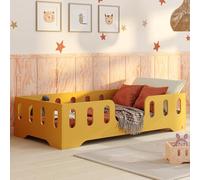 smartwood Letto Montessori 100x190 Letto per Bambini in Legno FSC Colore Giallo TILA 2 con Sponda Anticaduta e Rete a Doghe Fino a 230 kg - Per Bambino e Bambina - Montaggio Facile