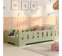smartwood Letto Montessori 100x190 Letto per Bambini in Legno FSC Colore Verde TILA 2B con Sponda Anticaduta e Rete a Doghe Fino a 230 kg - Per Bambino e Bambina - Montaggio Facile