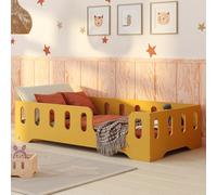 smartwood Letto Montessori 60x120 Letto per Bambini in Legno FSC Colore Giallo TILA 2P con Sponda Anticaduta e Rete a Doghe Fino a 230 kg - Per Bambino e Bambina - Montaggio Facile