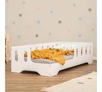 smartwood Letto Montessori Bambini 90x200 cm - Letto Bambini Bianco con Sponda e Rete a Doghe - Compensato di Pino Certificato FSC - Per Bambini e Bambine - Montaggio Facile - TILA 1L