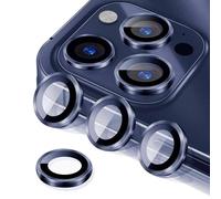 Smasener Pellicola Fotocamera per iPhone 15 Pro 6,1 Pollici e iPhone 15 Pro Max 6,7 Pollici, 9H Vetro Temperato Copri Anello Individuale in Metallo, HD Chiaro (Titanio blu)