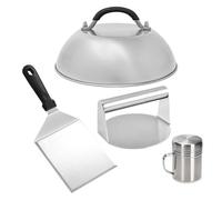 Smash Burger Press Kit Set 4 Pezzi Acciaio Spatola Saliera Coperchio