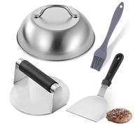 Smash Burger Pressa Kit: PRITOK da 4 Pezzi in Acciaio Inox 304 Stainless Steel Smash Burger Press, Pressa per Hamburger, Pressa per Hamburger in Acciaio Inox da 16 cm per Hamburger Smash, Grill a Gas