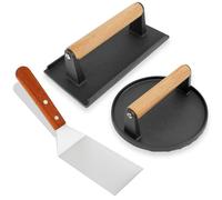 Smash Hamburger Set di 3 pressa per hamburger, in acciaio inox con spatola, per interni ed esterni, teppanyaki, barbecue, bistecca e pizza (nero)